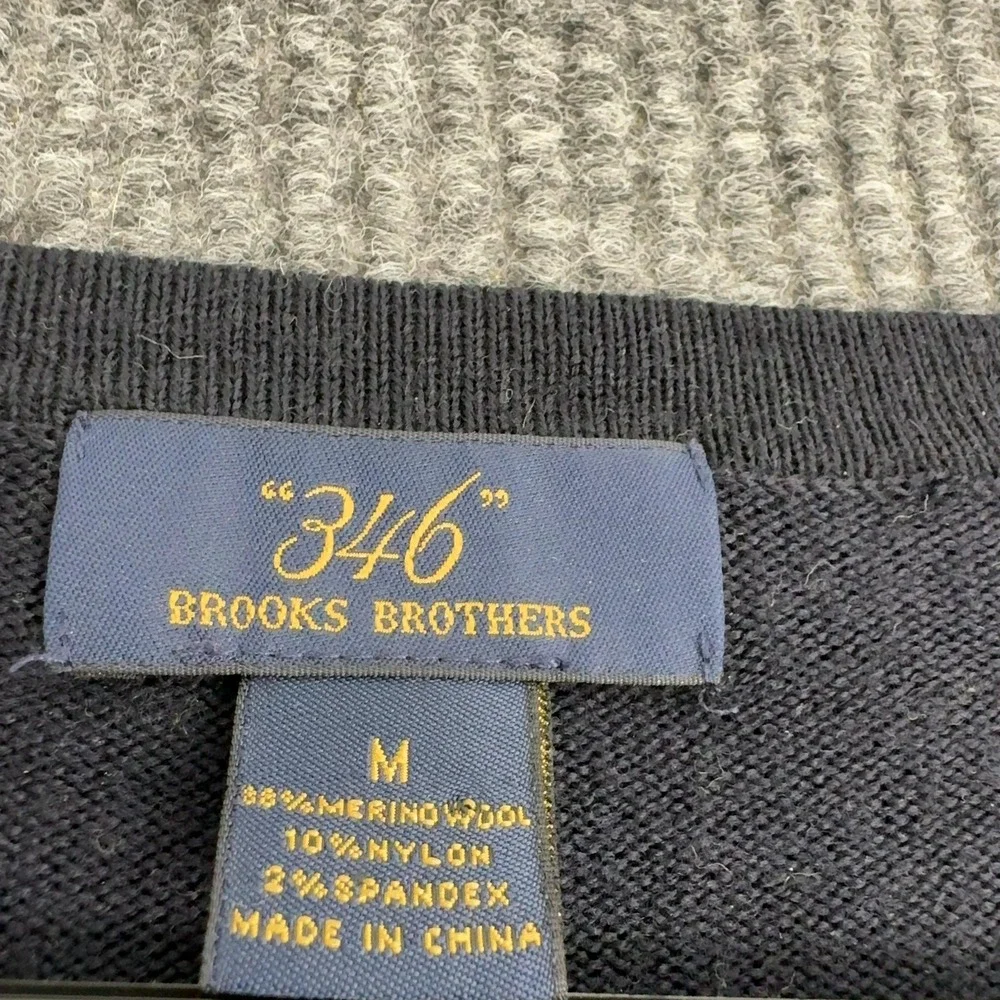 Brooks Brothers Sweater Mens M Navy Blue Merino‎ Wool V Neck Classic Preppy